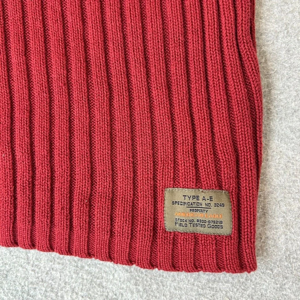 American Eagle Y2K Cotton Mockneck Elbow Patch Ribbed Sweater Brick Red Mens XL